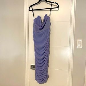 Boned strapless formal lavender gown
